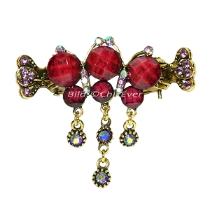 Haargreifer Schmetterlinge Haarkneifer Haarklammer Metall & Strass bordeaux gold 8127